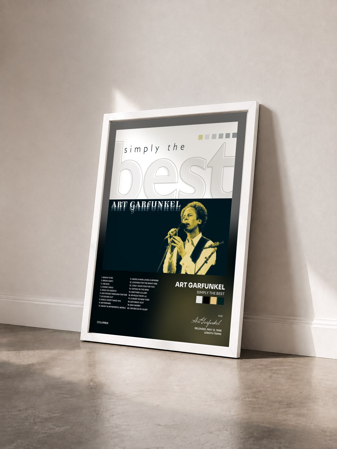 #blanc Tableau de l'album Simply The Best de Art Garfunkel vu de trois quarts, cadre blanc