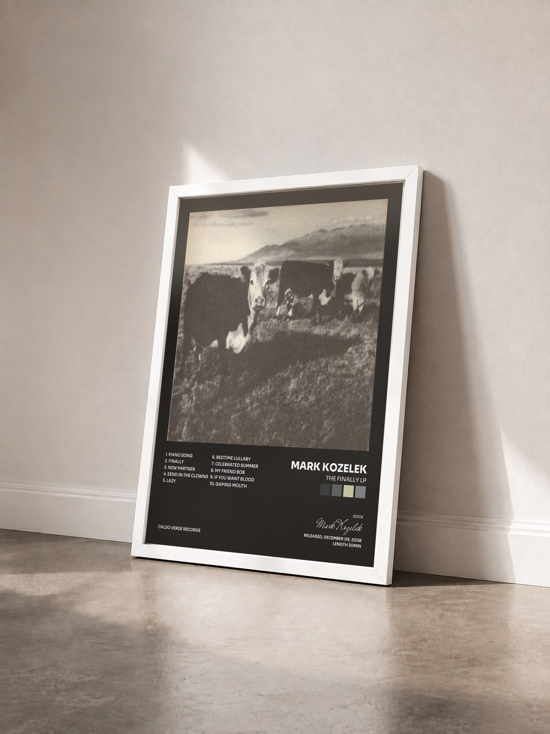 #blanc Tableau de l'album The Finally Lp de Mark Kozelek vu de trois quarts, cadre blanc