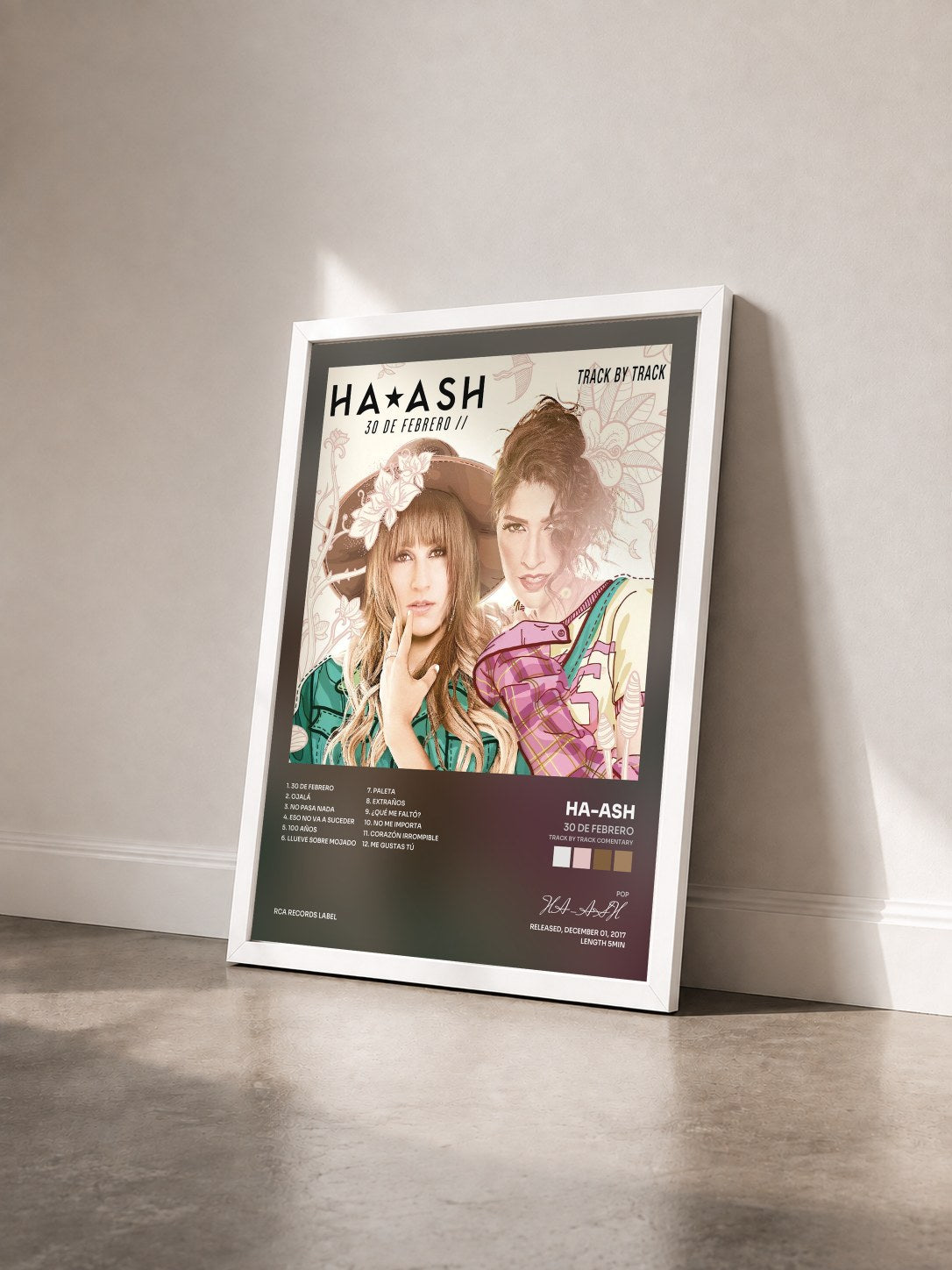 #blanc Tableau de l'album 30 de Febrero (Track by Track Comentary) de HA-ASH vu de trois quarts, cadre blanc
