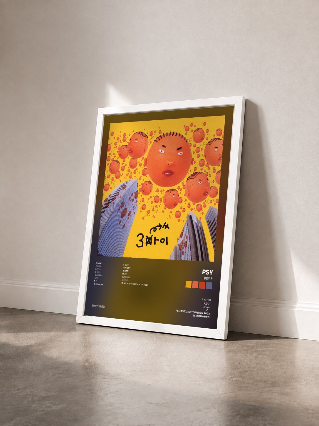 #blanc Tableau de l'album Psy 3 de Psy vu de trois quarts, cadre blanc