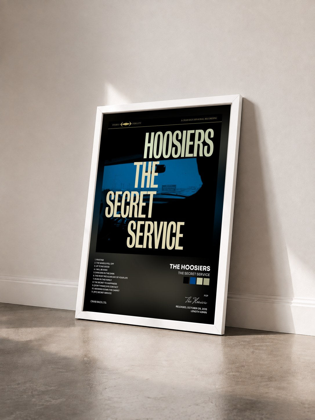 #blanc Tableau de l'album The Secret Service de The Hoosiers vu de trois quarts, cadre blanc