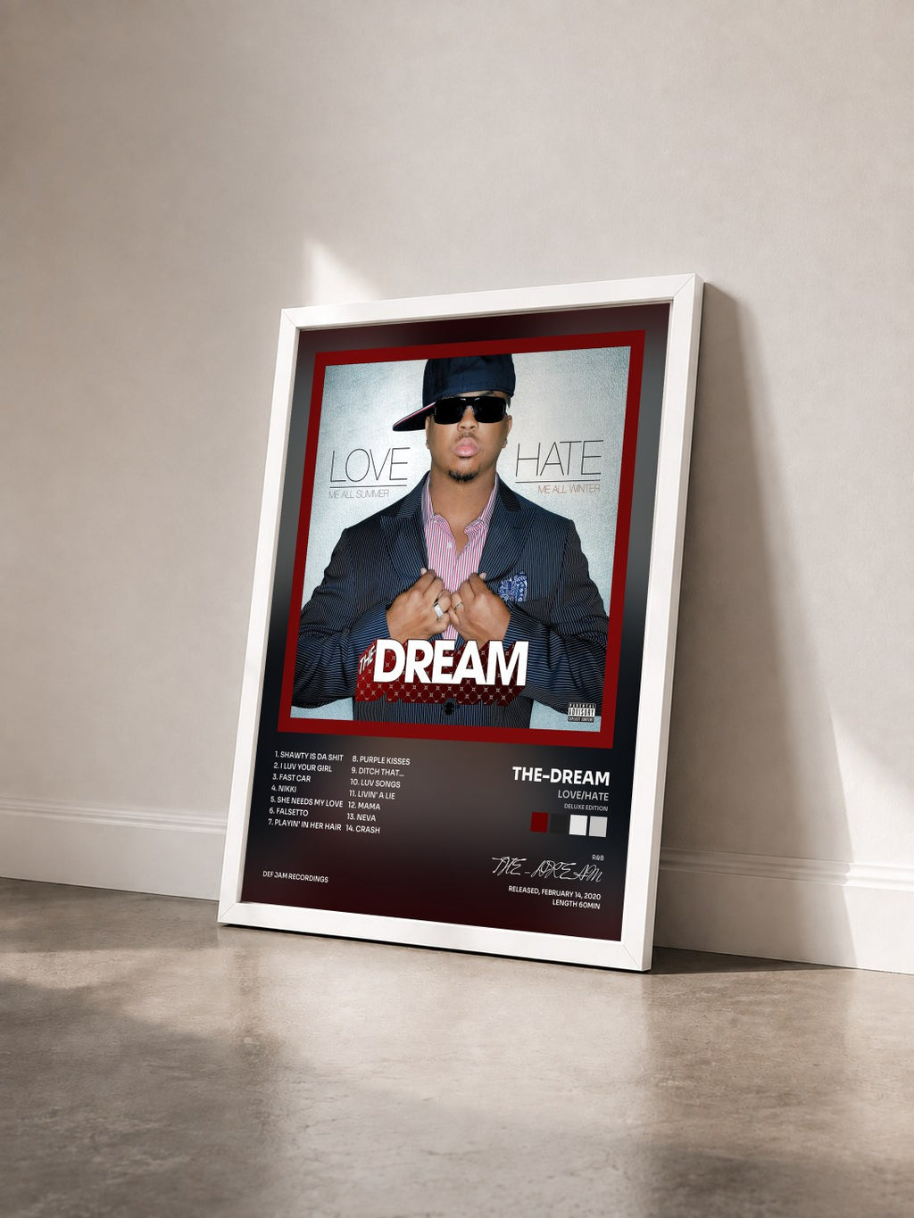 #blanc Tableau de l'album Love/Hate (Deluxe Edition) de THE-DREAM vu de trois quarts, cadre blanc