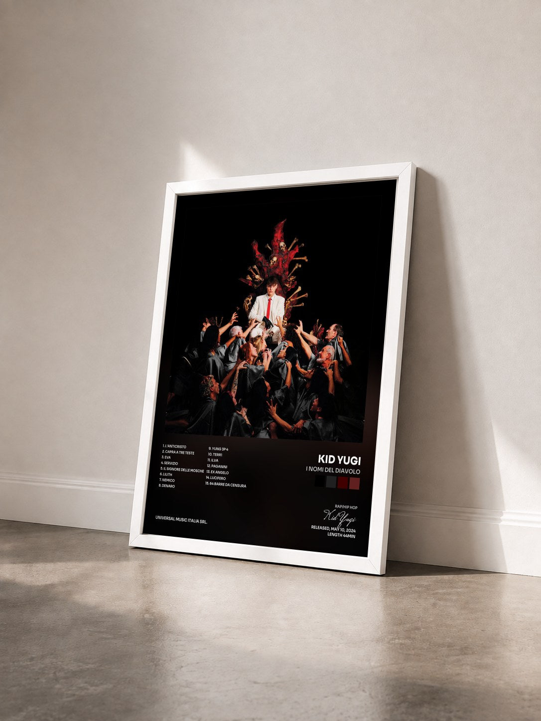 #blanc Tableau de l'album I Nomi del Diavolo de Kid Yugi vu de trois quarts, cadre blanc