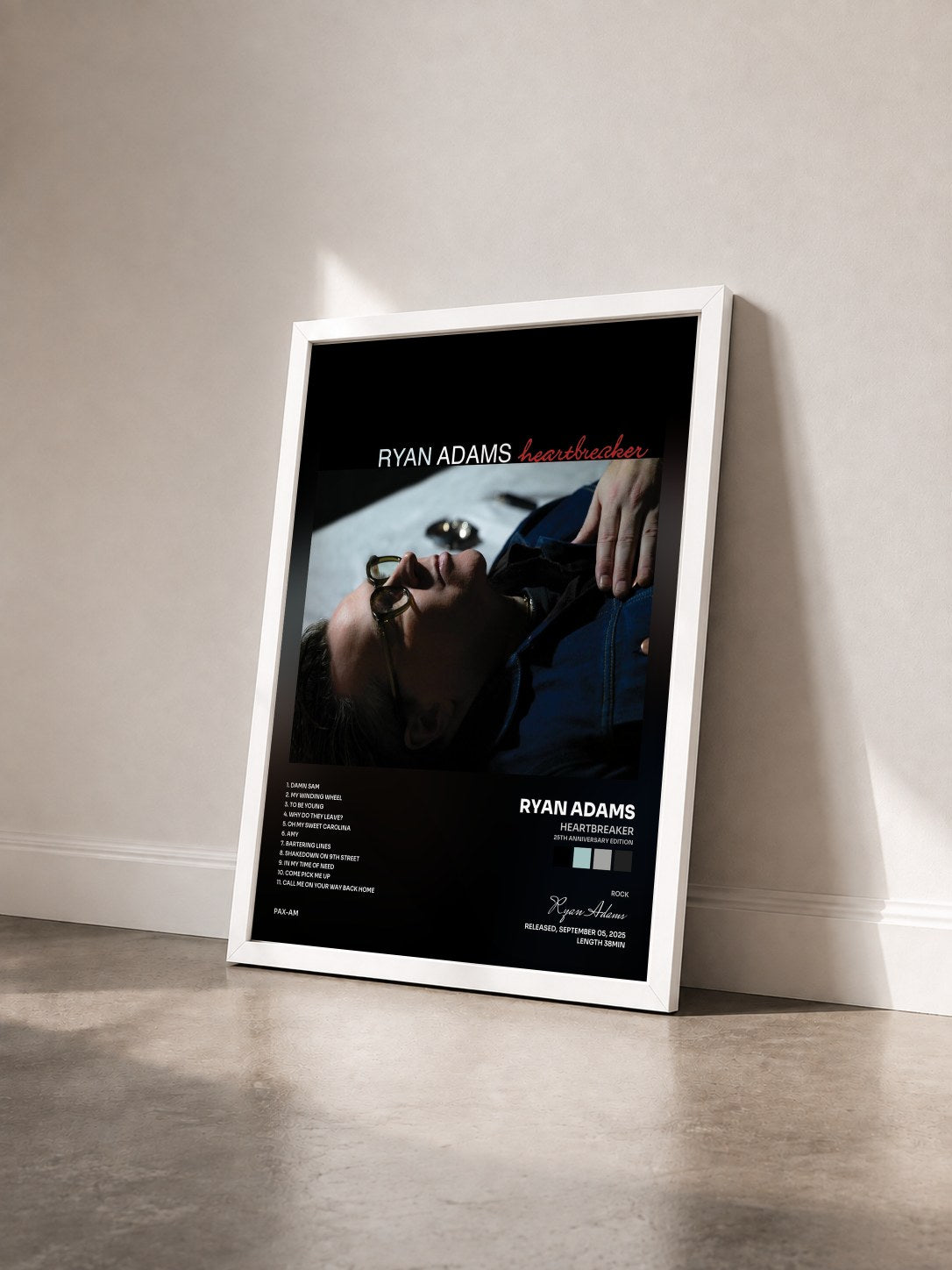 #blanc Tableau de l'album Heartbreaker (25th Anniversary Edition) de Ryan Adams vu de trois quarts, cadre blanc