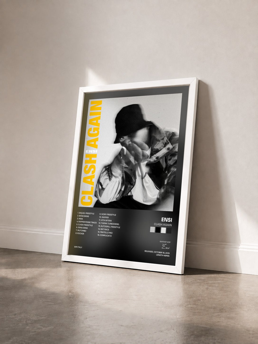 #blanc Tableau de l'album CLASH AGAIN de Ensi vu de trois quarts, cadre blanc