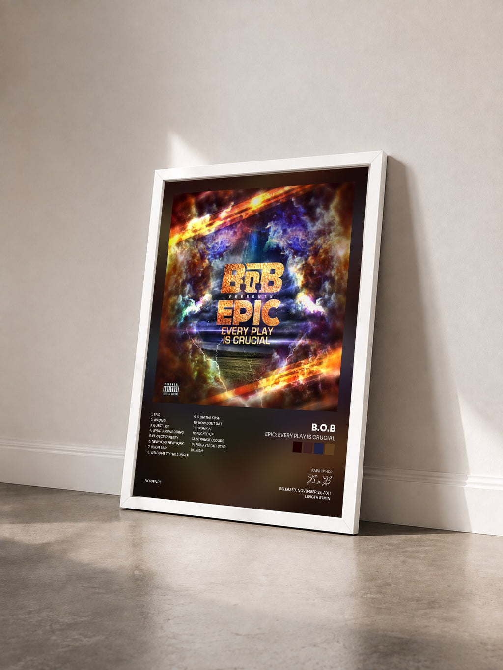 #blanc Tableau de l'album EPIC: Every Play Is Crucial de B.o.B vu de trois quarts, cadre blanc