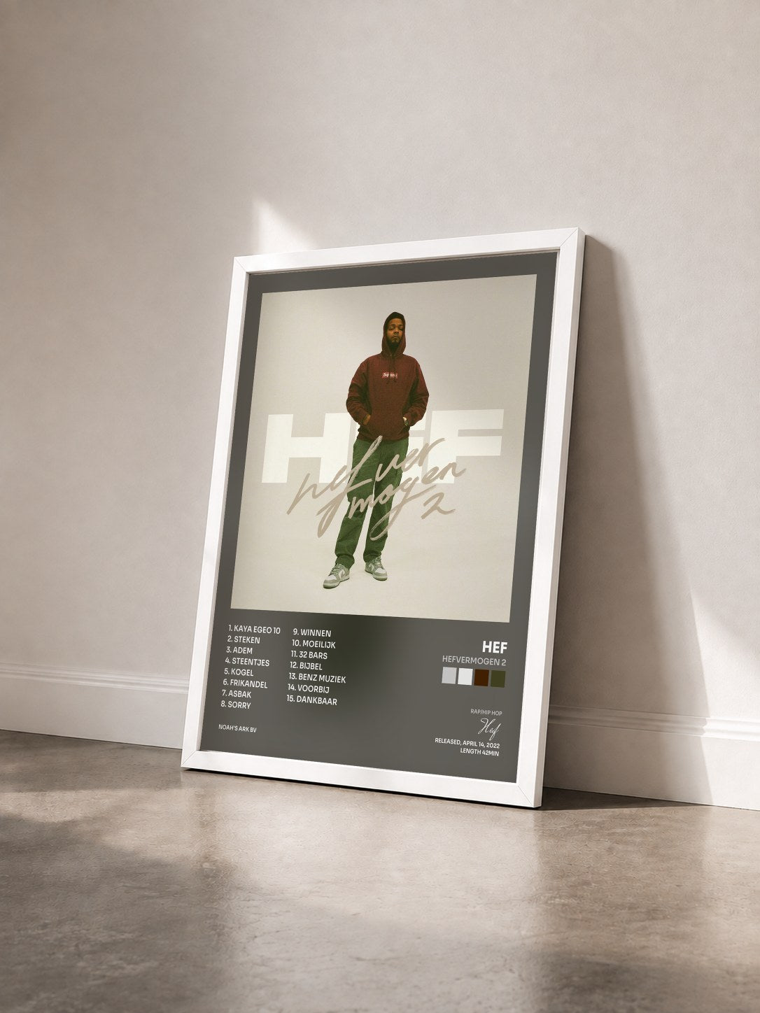 #blanc Tableau de l'album Hefvermogen 2 de Hef vu de trois quarts, cadre blanc
