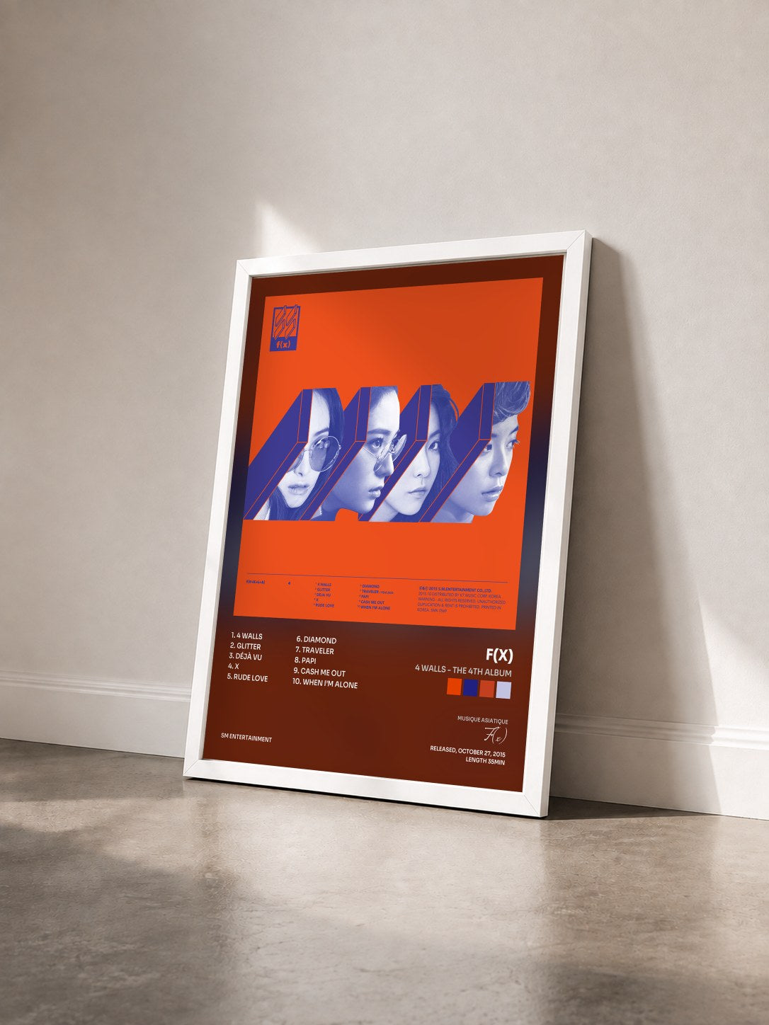 #blanc Tableau de l'album 4 Walls - The 4th Album de F(x) vu de trois quarts, cadre blanc