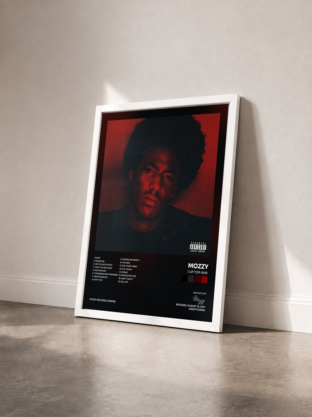 #blanc Tableau de l'album 1 Up Top Ahk de Mozzy vu de trois quarts, cadre blanc