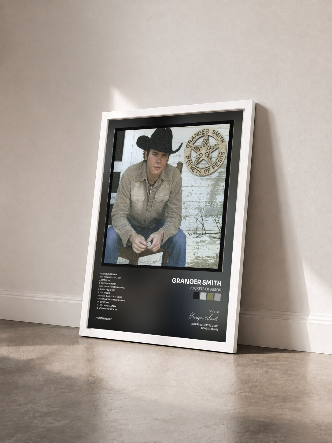 #blanc Tableau de l'album Pockets of Pesos de Granger Smith vu de trois quarts, cadre blanc
