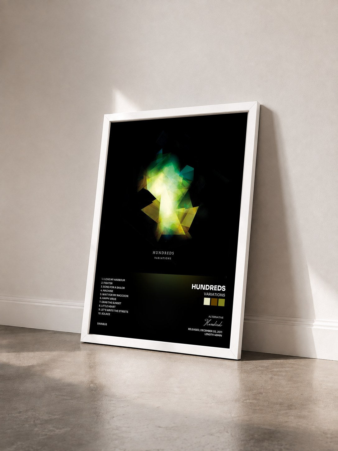 #blanc Tableau de l'album Variations de Hundreds vu de trois quarts, cadre blanc