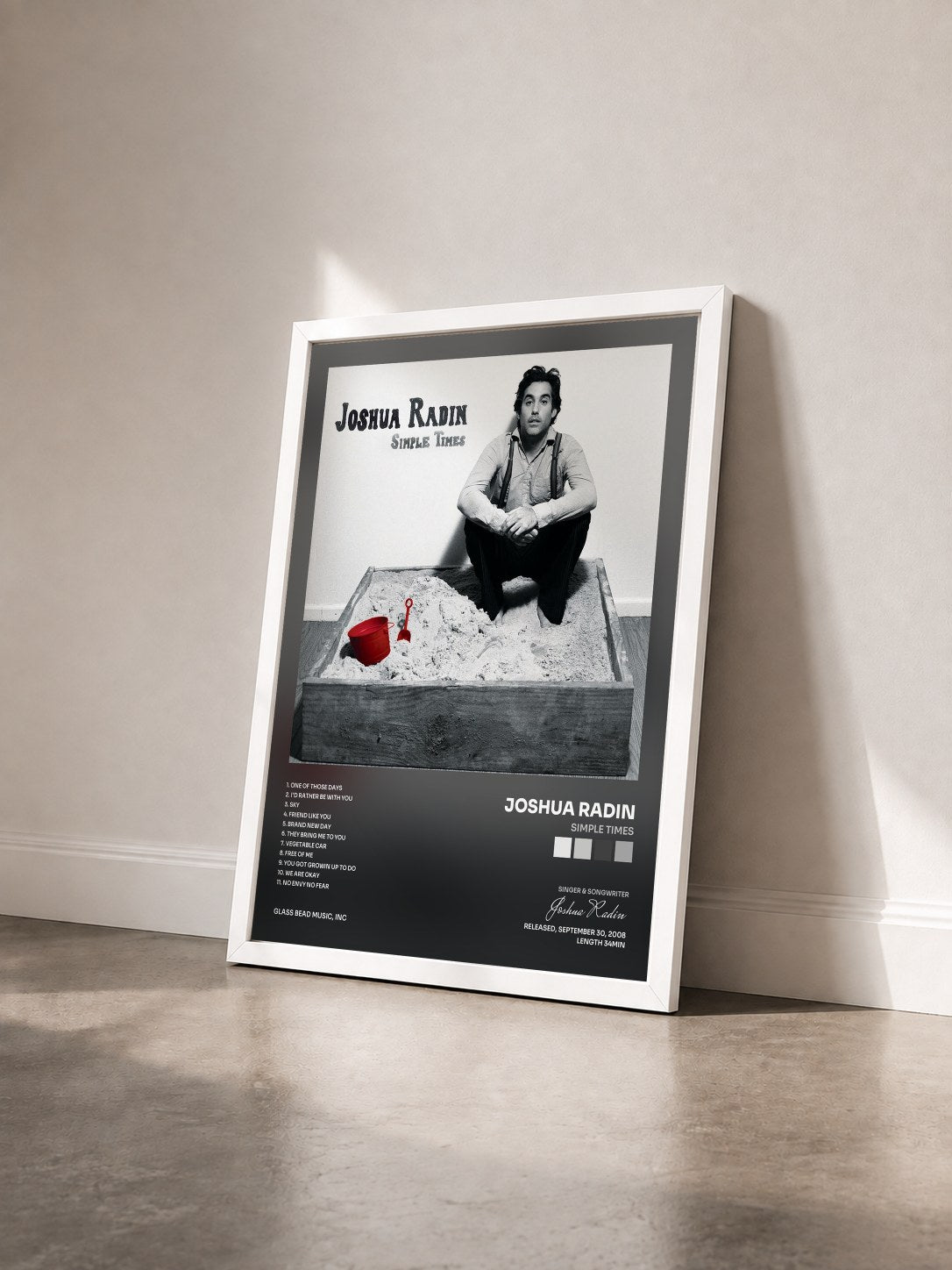 #blanc Tableau de l'album Simple Times de Joshua Radin vu de trois quarts, cadre blanc