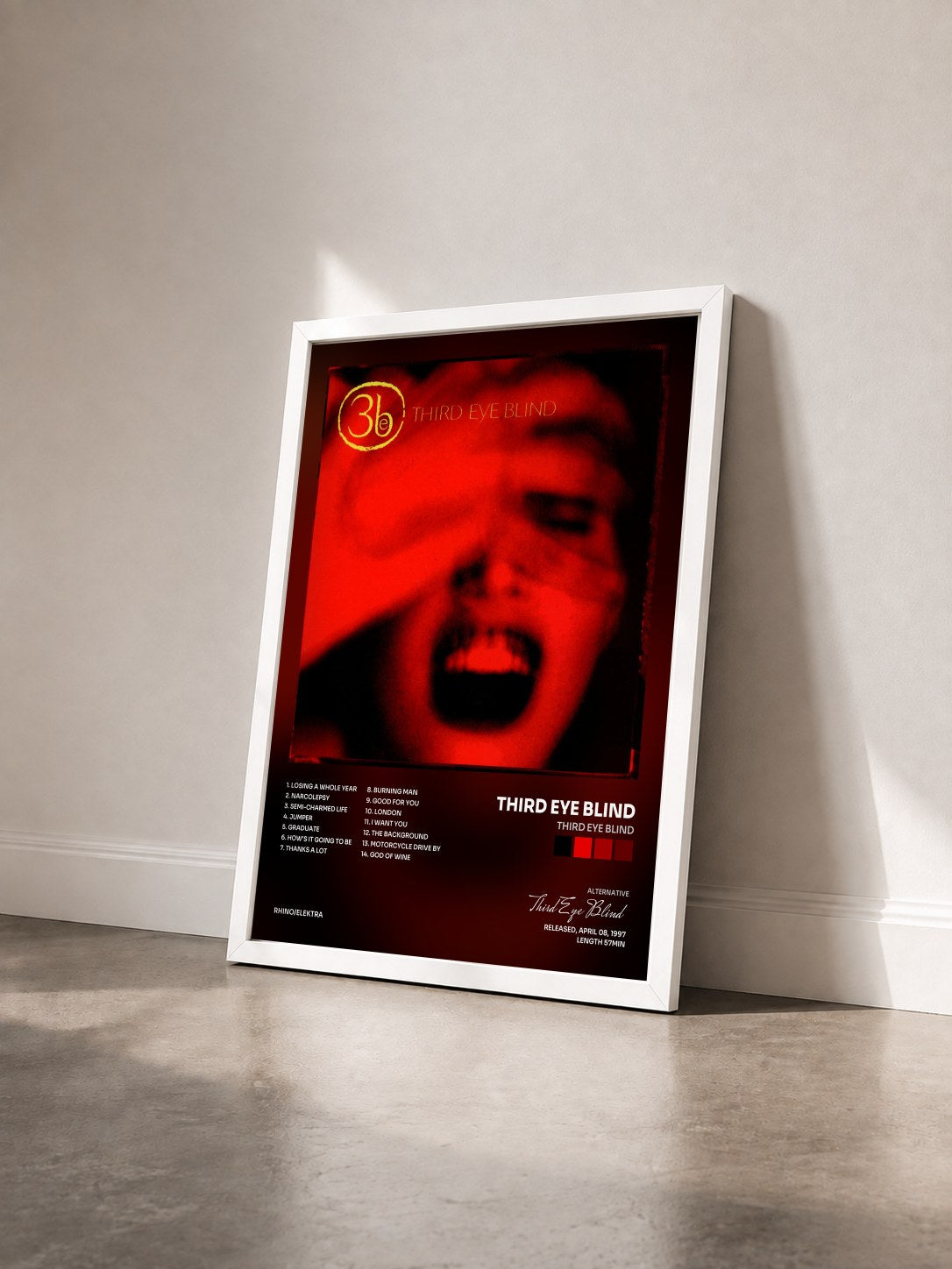 #blanc Tableau de l'album Third Eye Blind de Third Eye Blind vu de trois quarts, cadre blanc