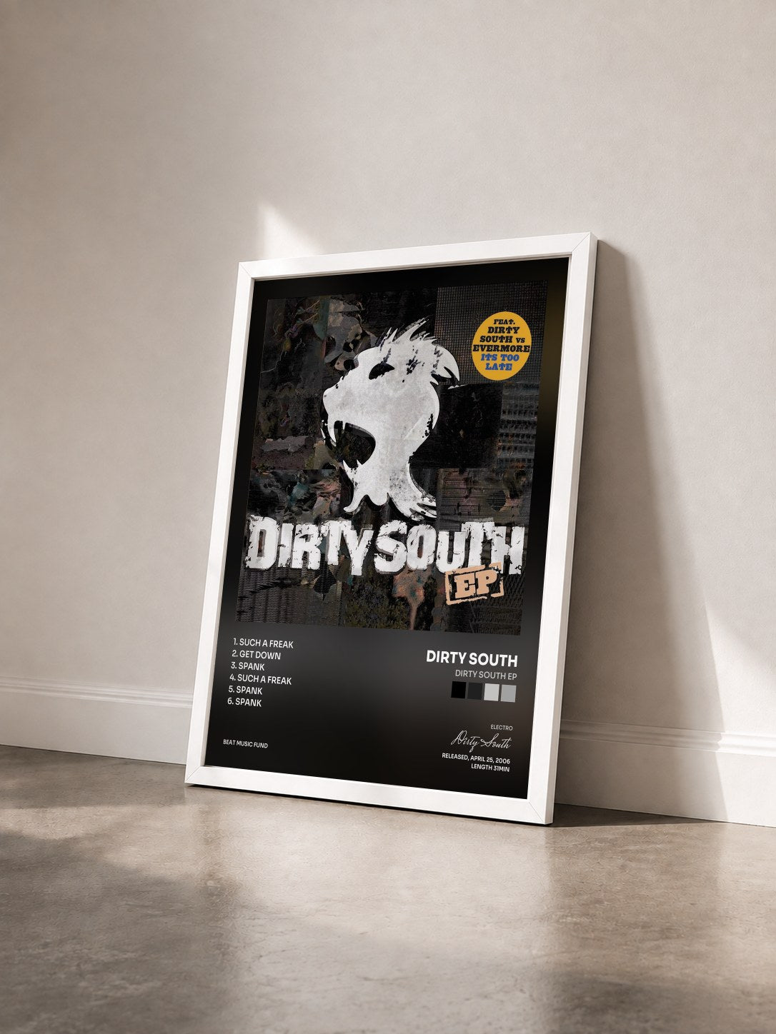 #blanc Tableau de l'album Dirty South EP de Dirty South vu de trois quarts, cadre blanc