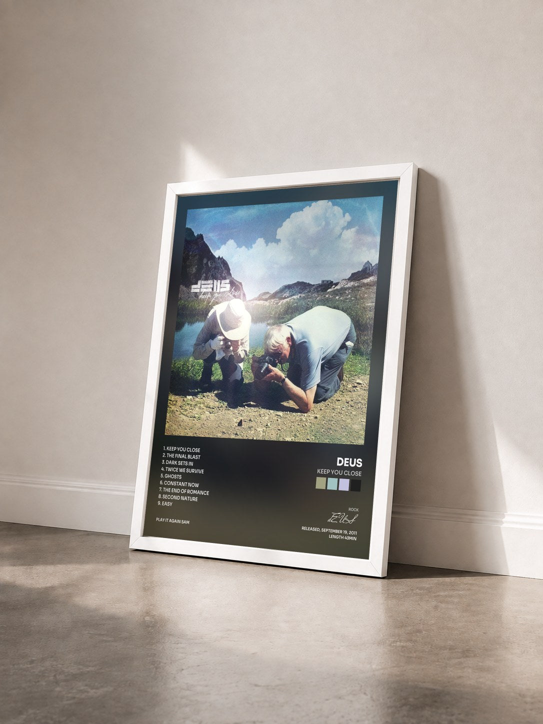 #blanc Tableau de l'album Keep You Close de dEUS vu de trois quarts, cadre blanc