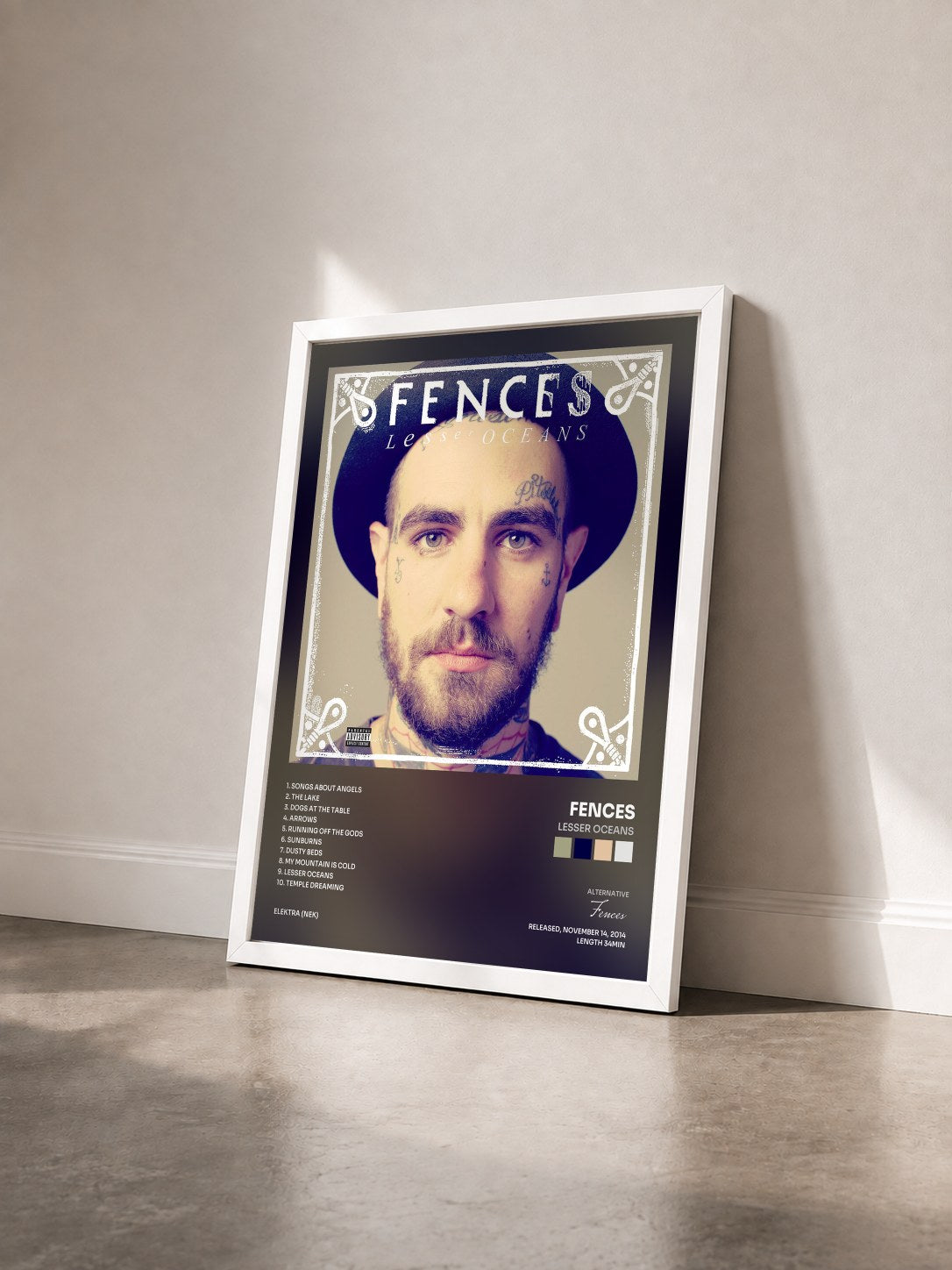 #blanc Tableau de l'album Lesser Oceans de Fences vu de trois quarts, cadre blanc