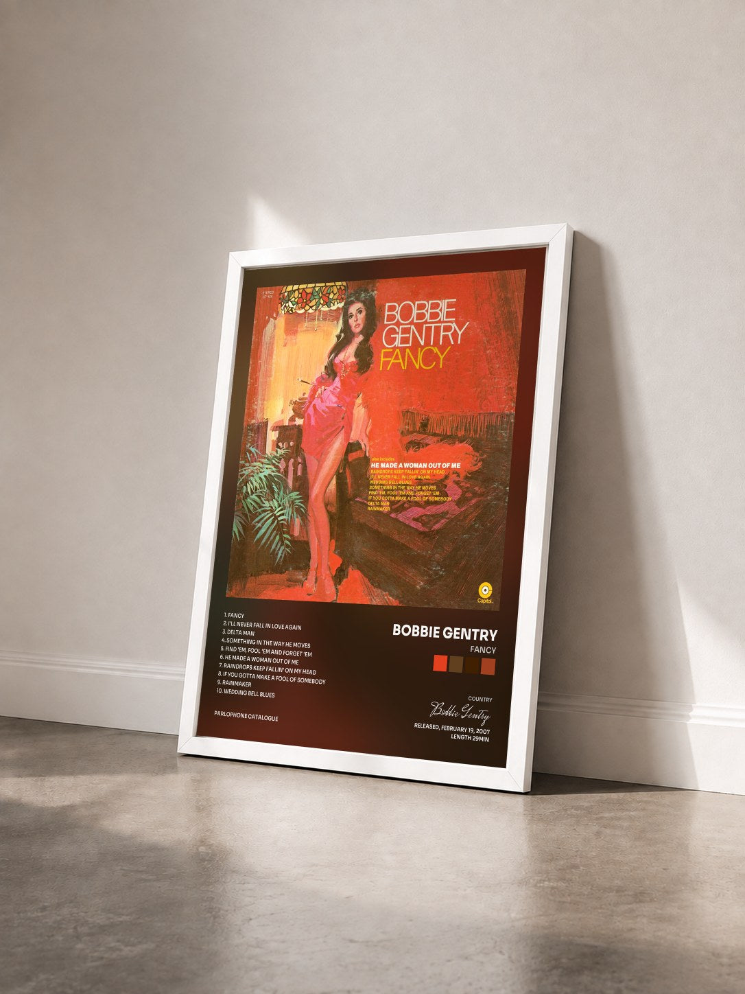 #blanc Tableau de l'album Fancy de Bobbie Gentry vu de trois quarts, cadre blanc