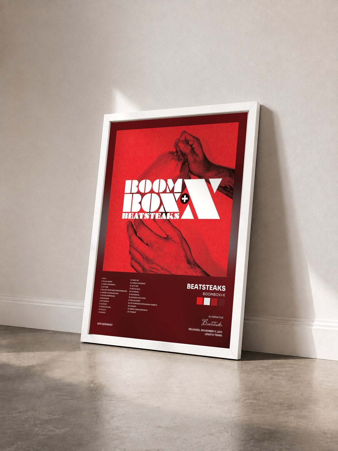 #blanc Tableau de l'album Boombox+x de Beatsteaks vu de trois quarts, cadre blanc