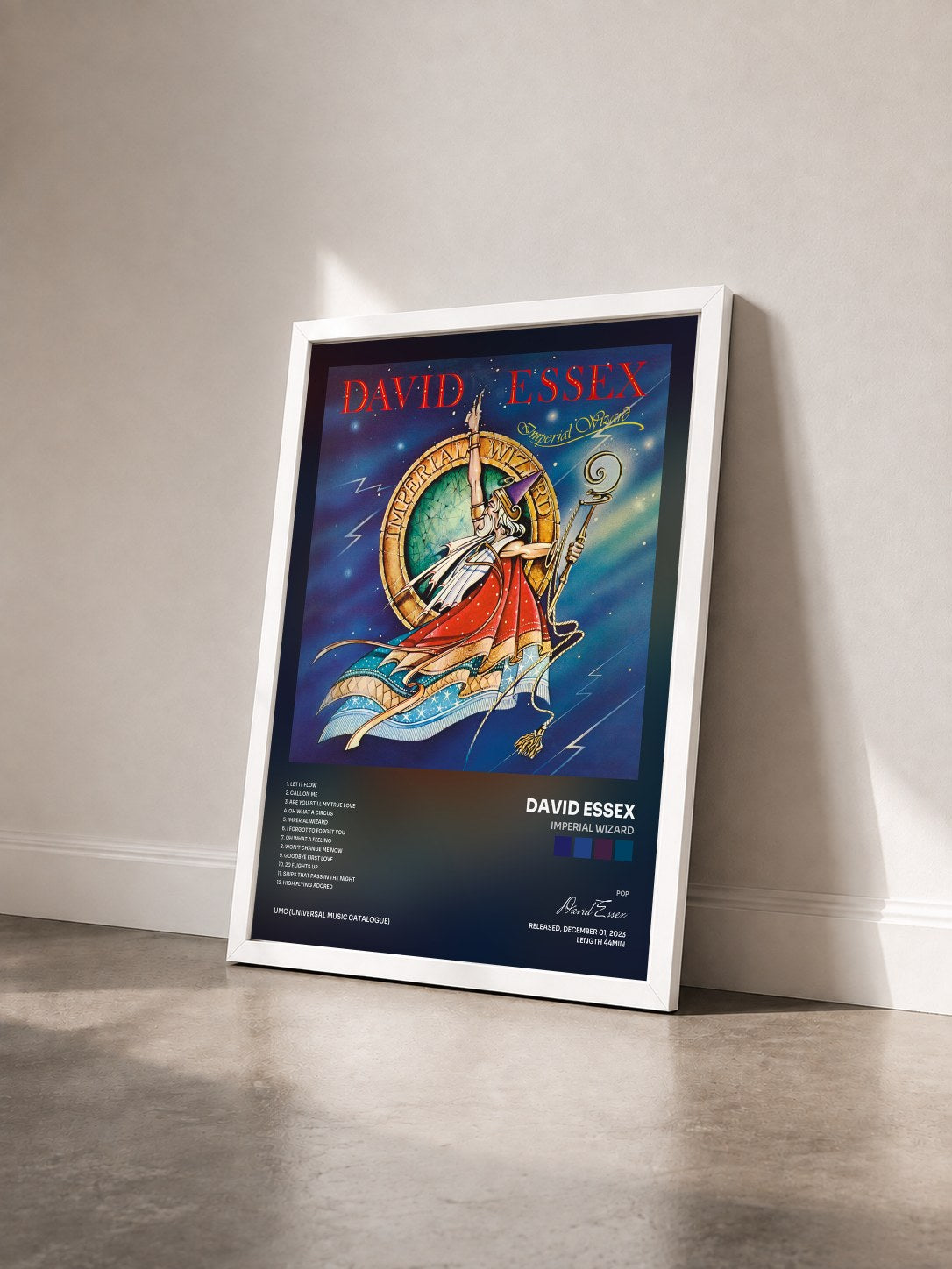 #blanc Tableau de l'album Imperial Wizard de David Essex vu de trois quarts, cadre blanc