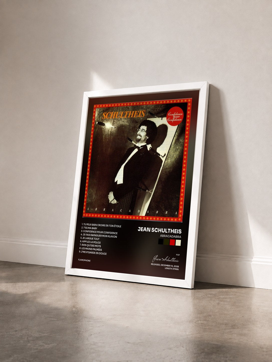 #blanc Tableau de l'album Abracadabra de Jean Schultheis vu de trois quarts, cadre blanc