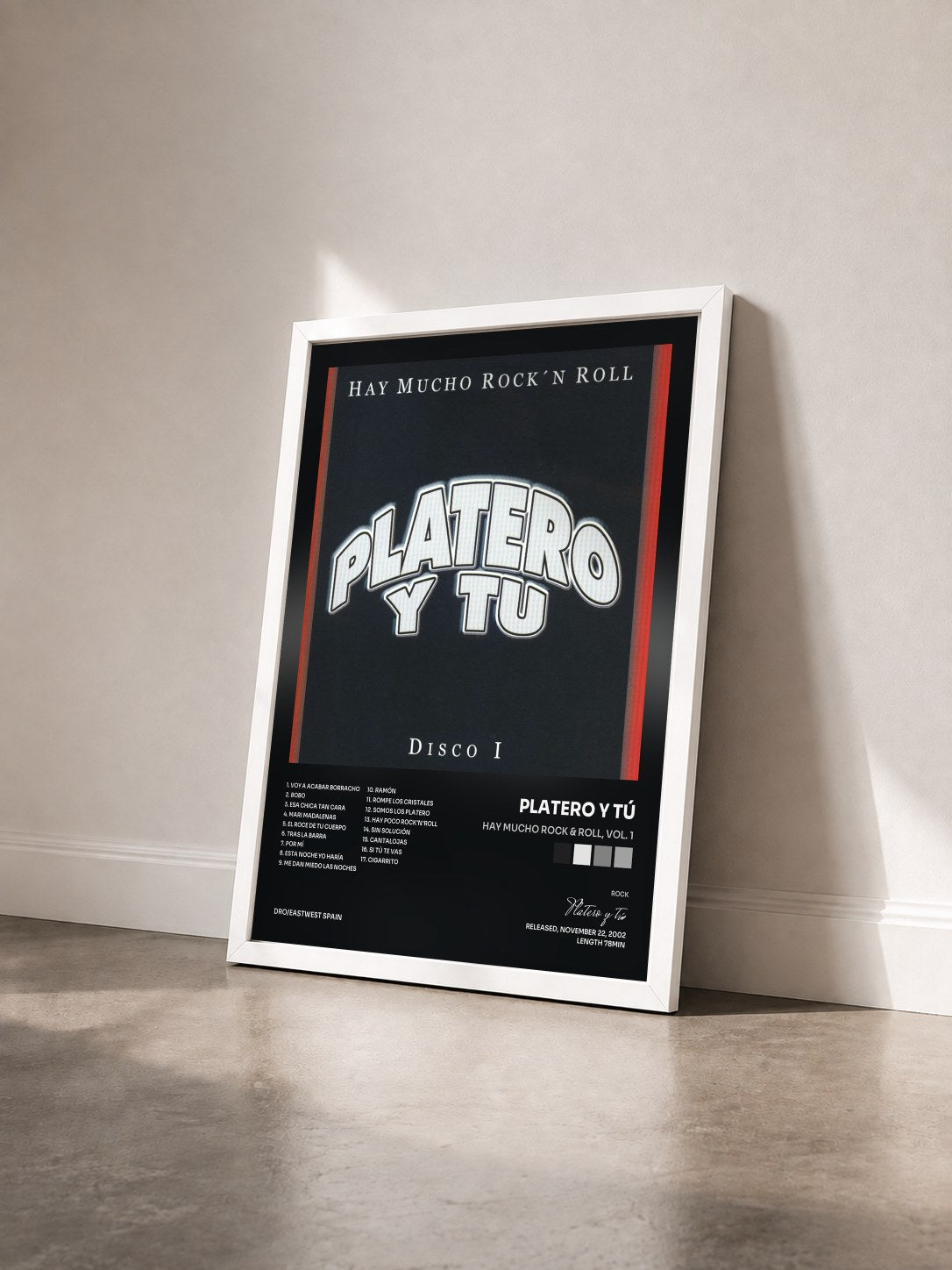 #blanc Tableau de l'album Hay Mucho Rock & Roll, Vol. 1 de Platero y tú vu de trois quarts, cadre blanc