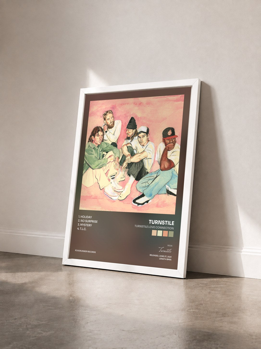 #blanc Tableau de l'album TURNSTILE LOVE CONNECTION de Turnstile vu de trois quarts, cadre blanc