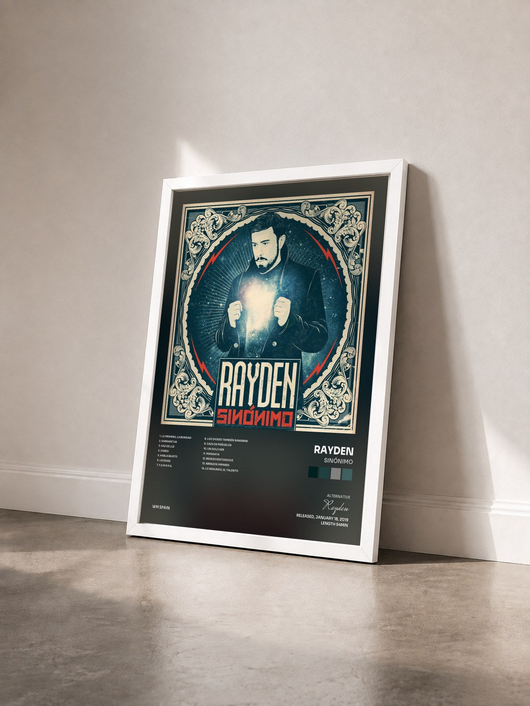 #blanc Tableau de l'album Sinónimo de Rayden vu de trois quarts, cadre blanc