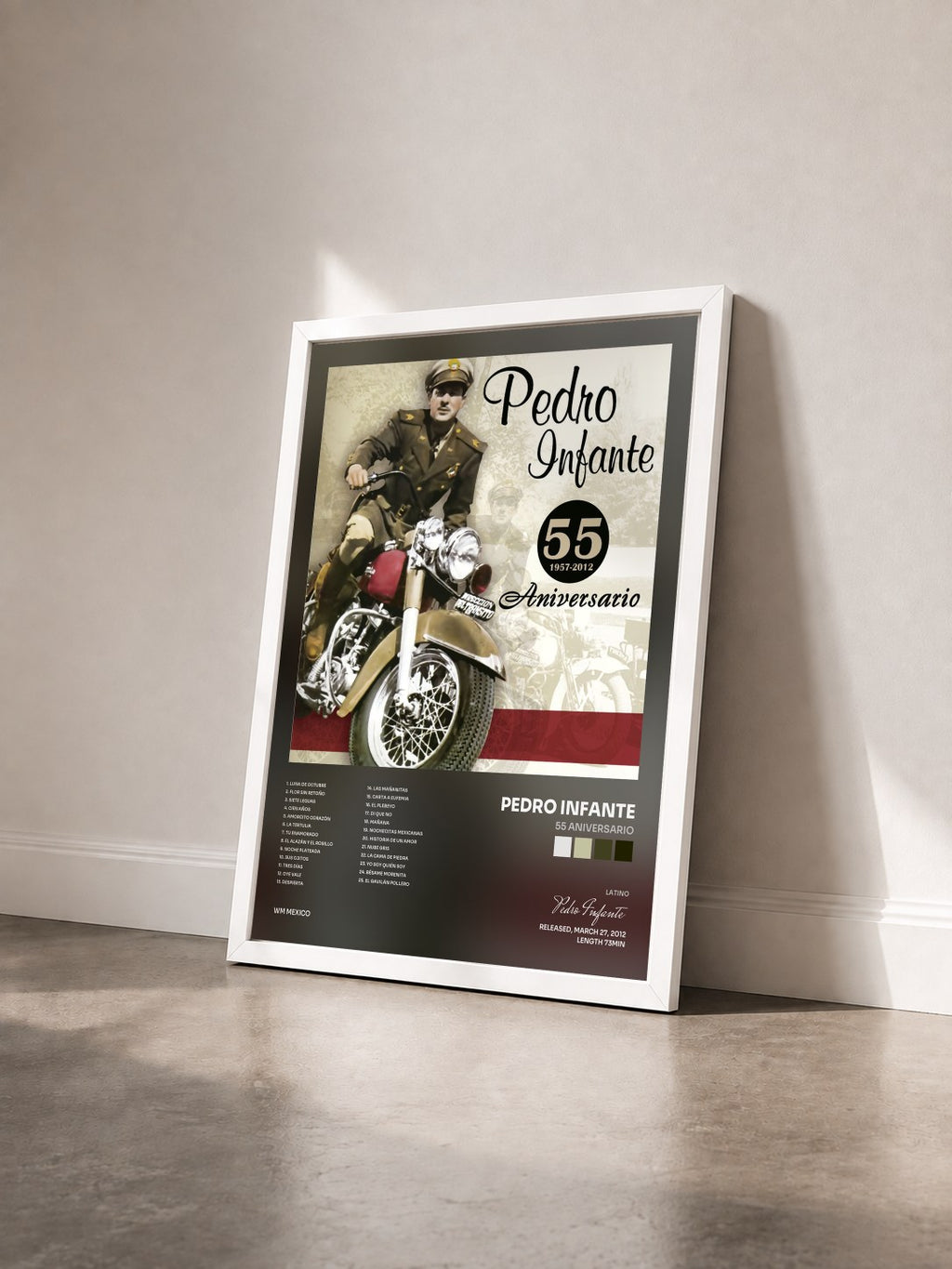 #blanc 55 Aniversario by Pedro Infante as a framed art print seen at an angle, white frame
