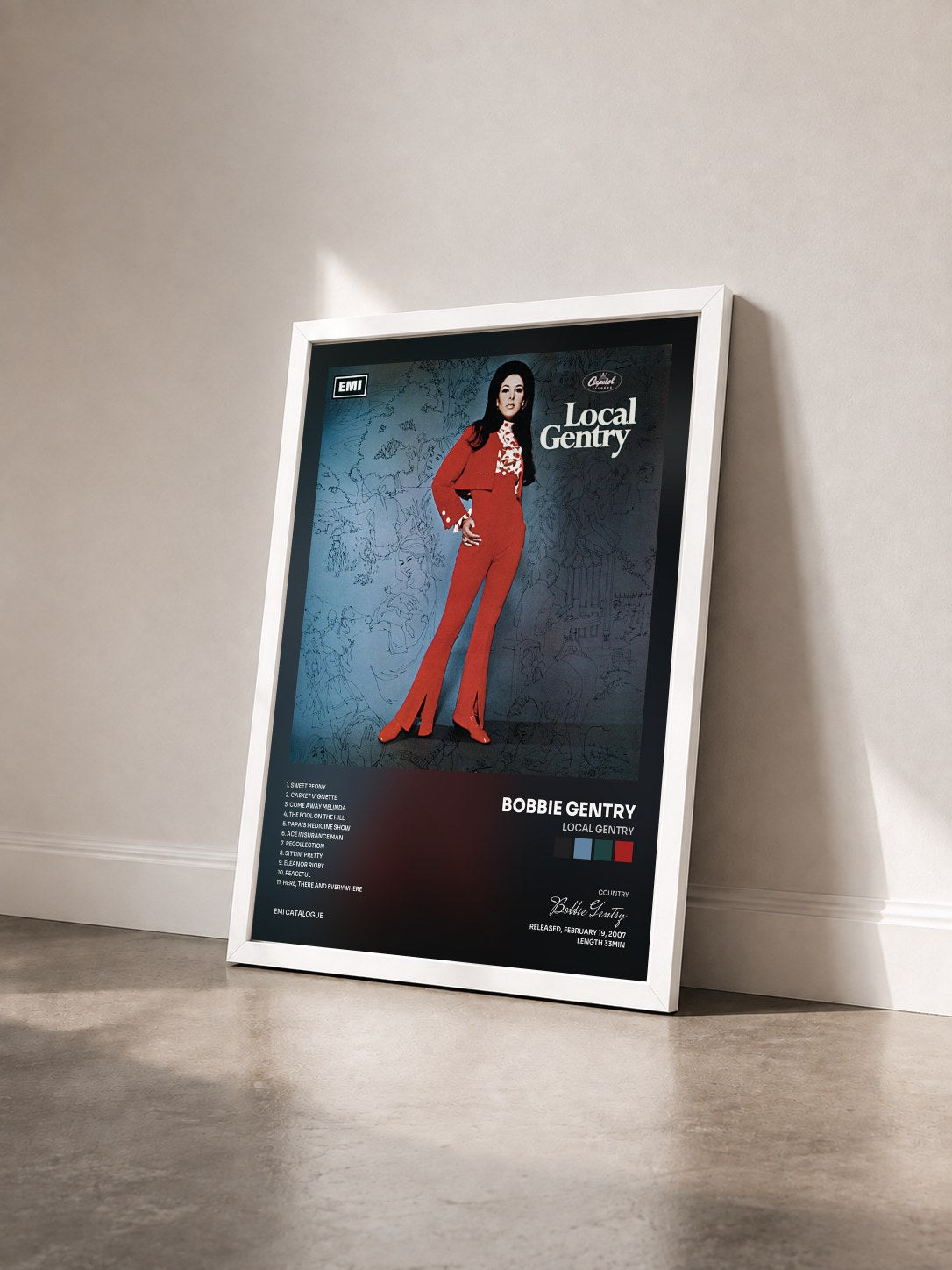 #blanc Tableau de l'album Local Gentry de Bobbie Gentry vu de trois quarts, cadre blanc
