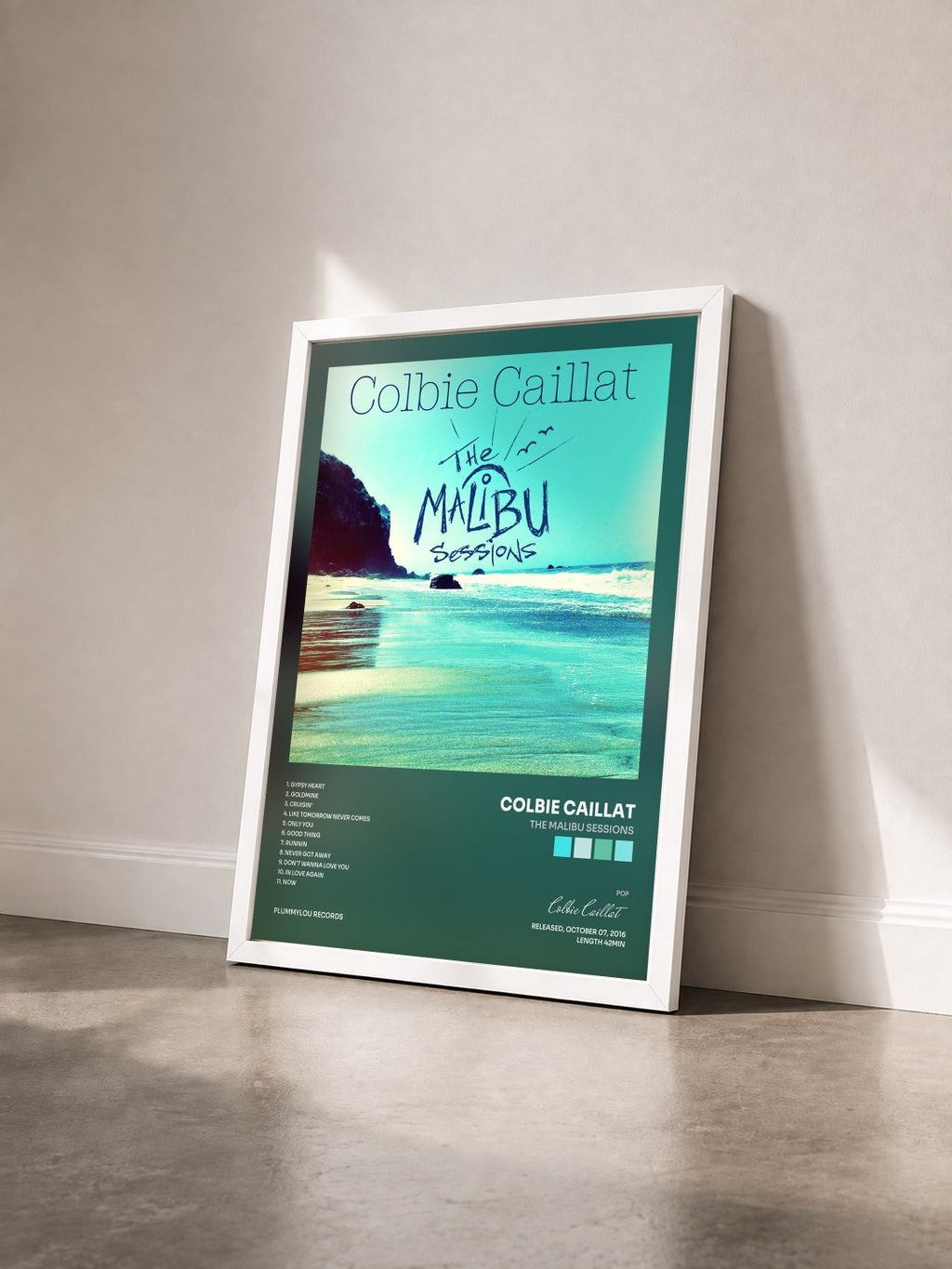 #blanc Tableau de l'album The Malibu Sessions de Colbie Caillat vu de trois quarts, cadre blanc