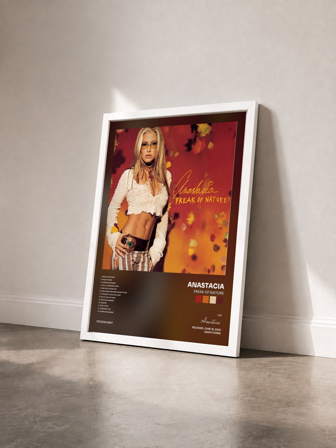 #blanc Tableau de l'album Freak of Nature de Anastacia vu de trois quarts, cadre blanc