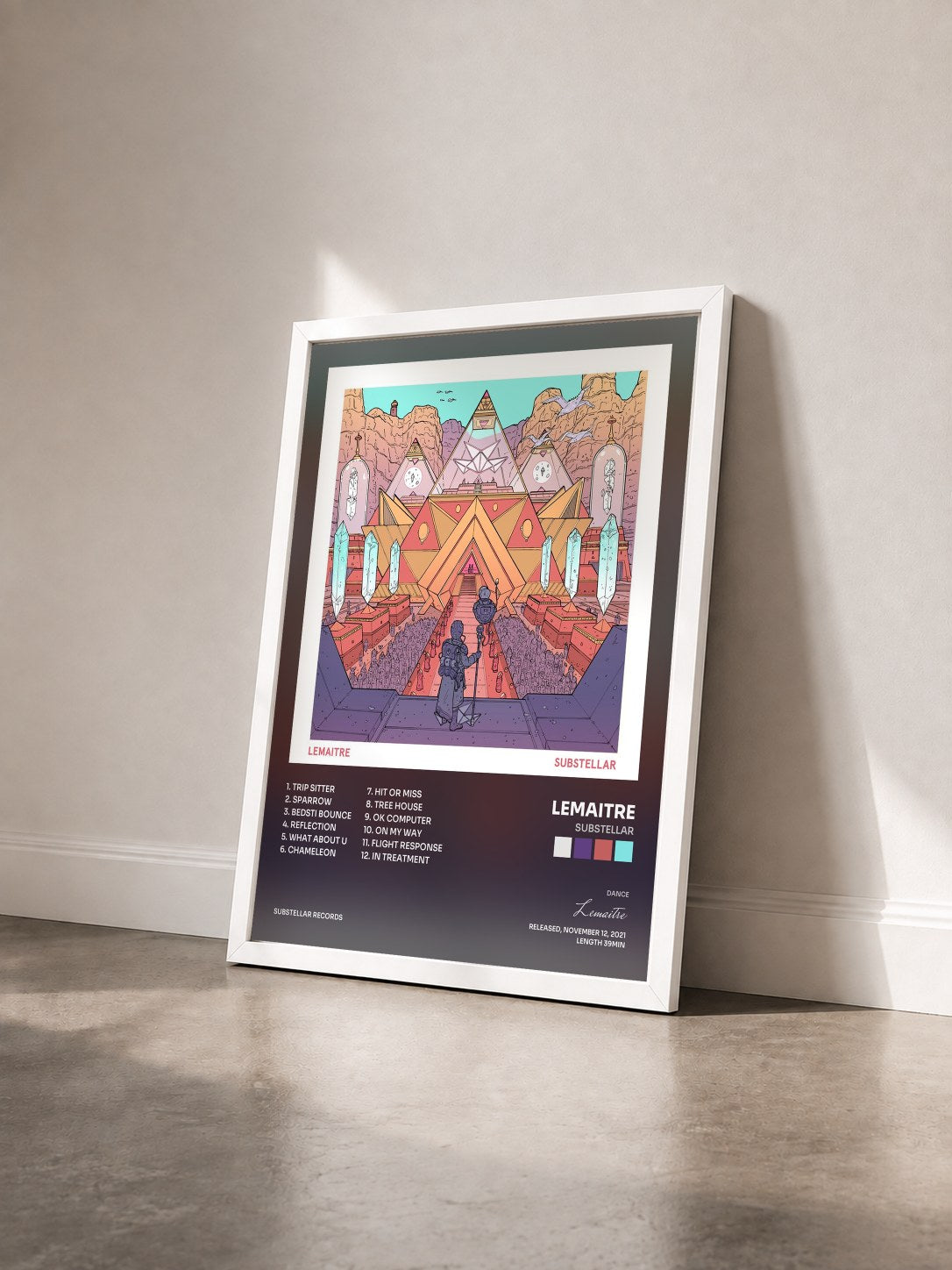 #blanc Tableau de l'album Substellar de Lemaitre vu de trois quarts, cadre blanc