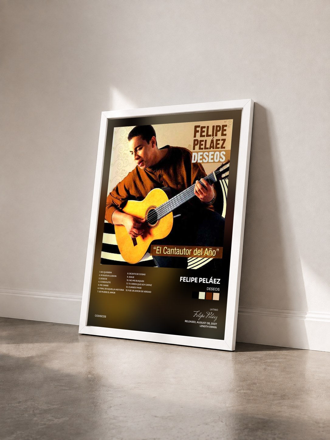 #blanc Tableau de l'album Deseos de Felipe Peláez vu de trois quarts, cadre blanc