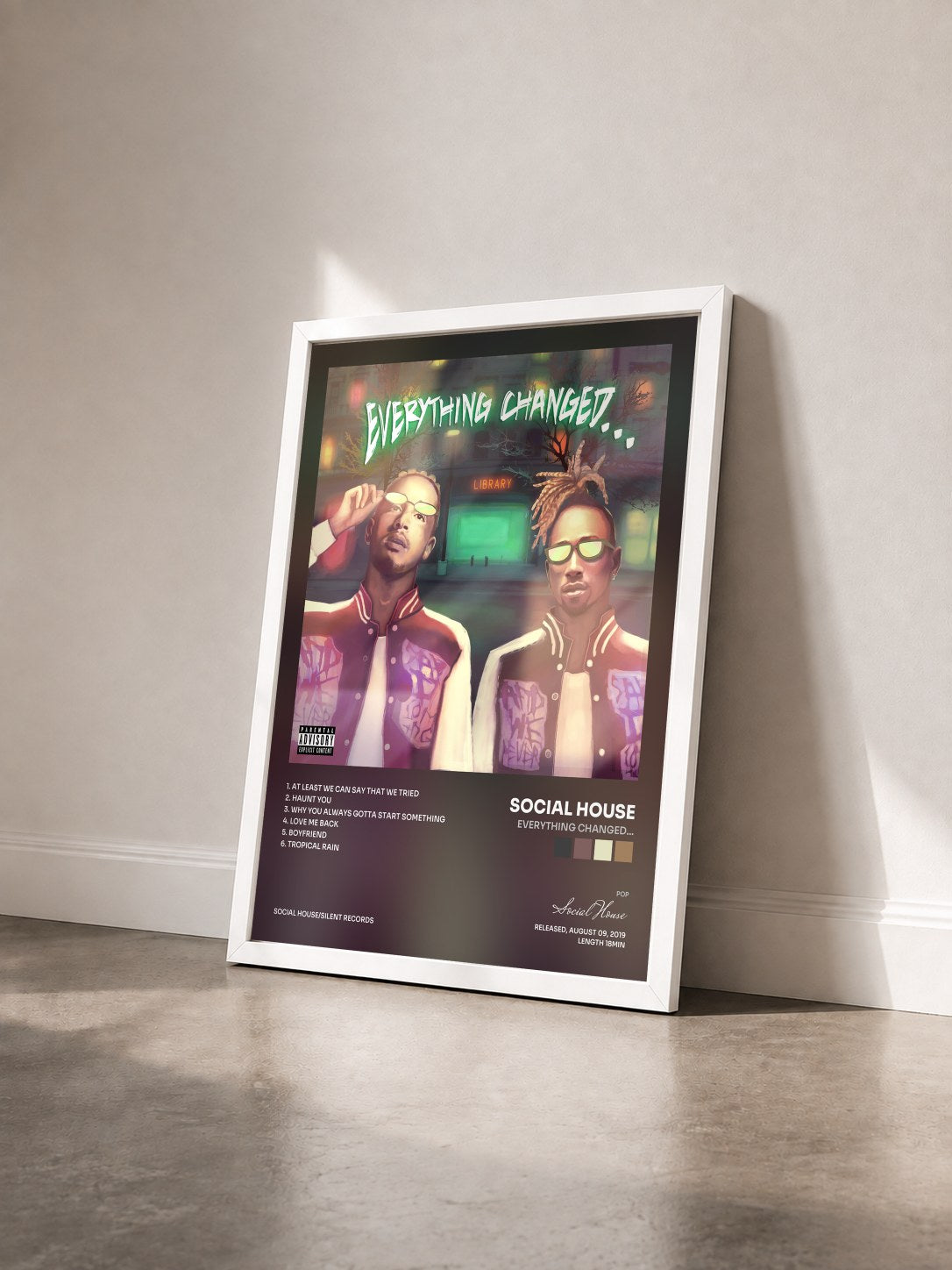 #blanc Tableau de l'album Everything Changed… de Social House vu de trois quarts, cadre blanc