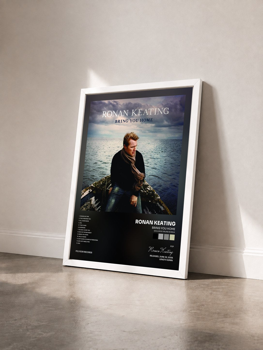 #blanc Tableau de l'album Bring You Home (exclusive online bundle) de Ronan Keating vu de trois quarts, cadre blanc