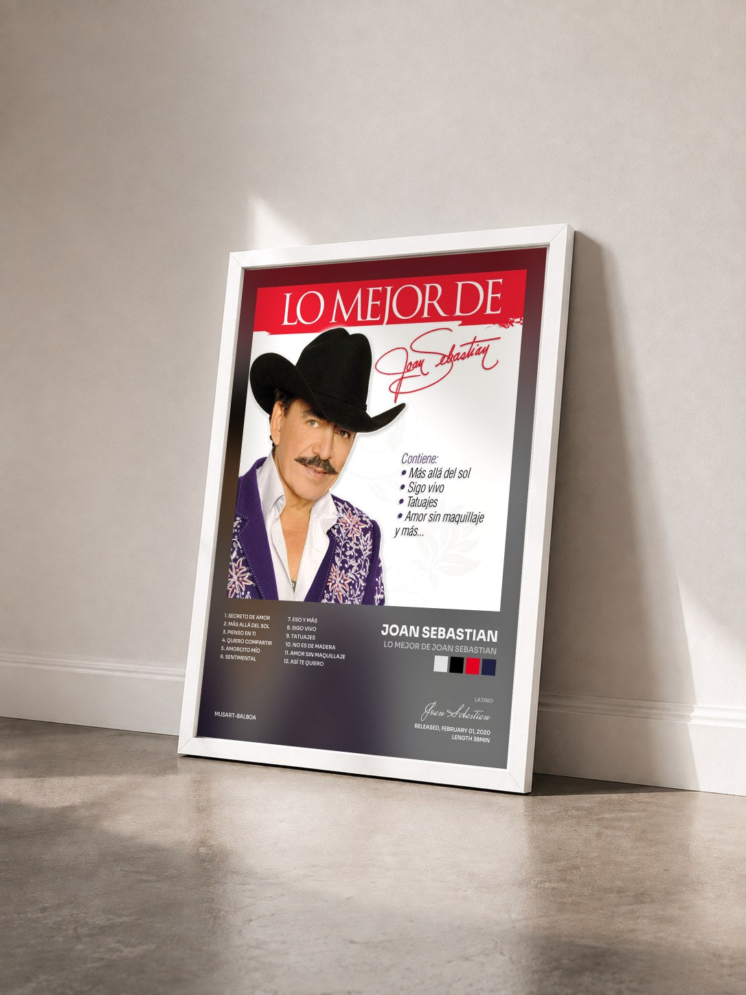 #blanc Tableau de l'album Lo Mejor De Joan Sebastian de Joan Sebastian vu de trois quarts, cadre blanc