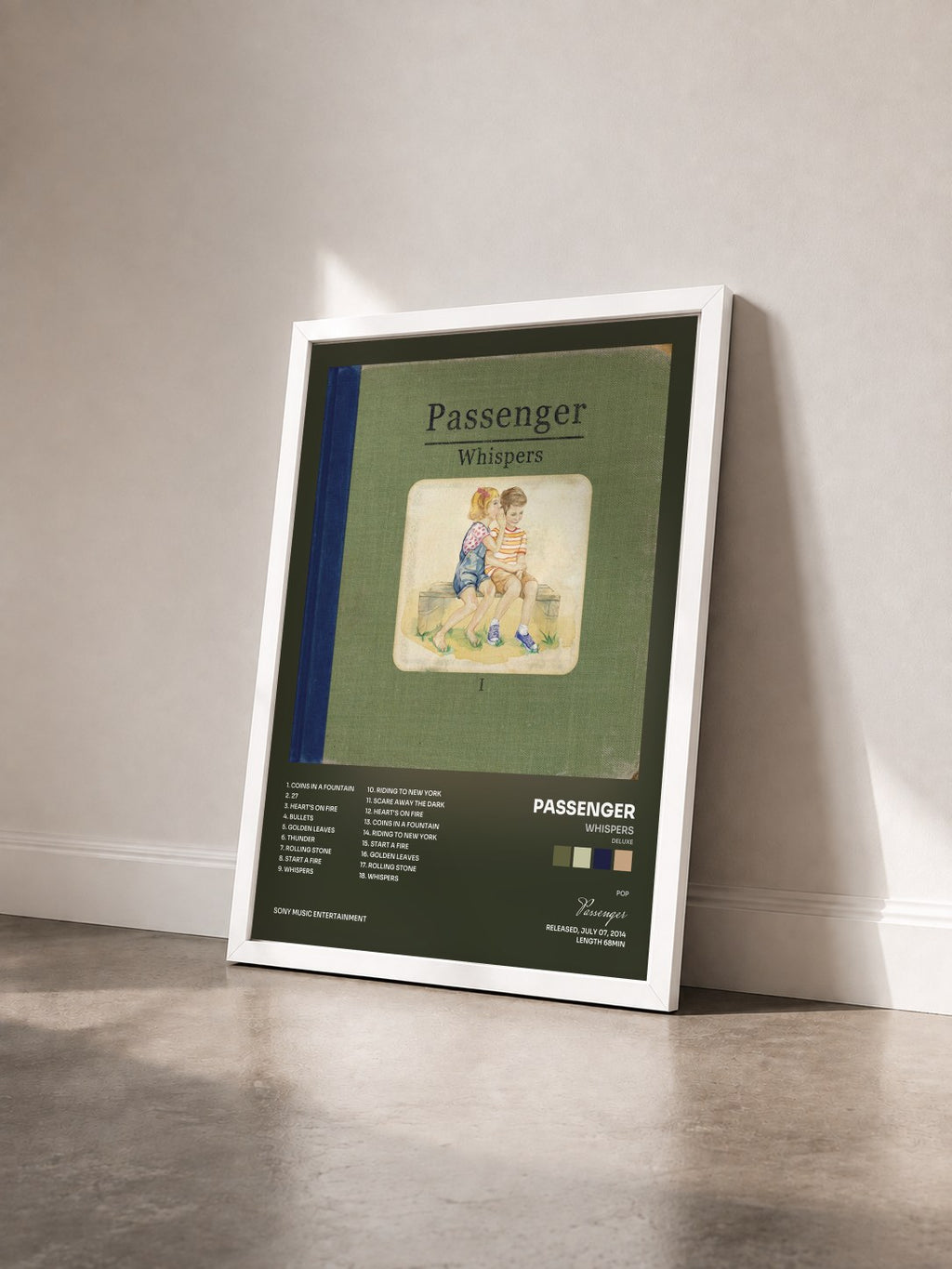 #blanc Tableau de l'album Whispers (Deluxe) de Passenger vu de trois quarts, cadre blanc