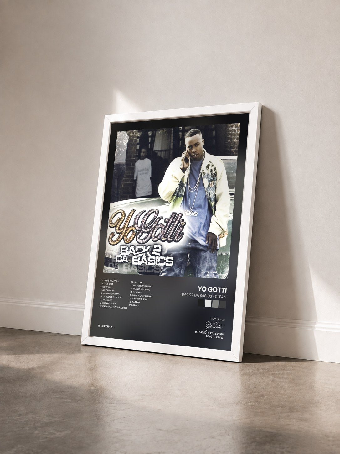 #blanc Tableau de l'album Back 2 Da Basics - Clean de Yo Gotti vu de trois quarts, cadre blanc