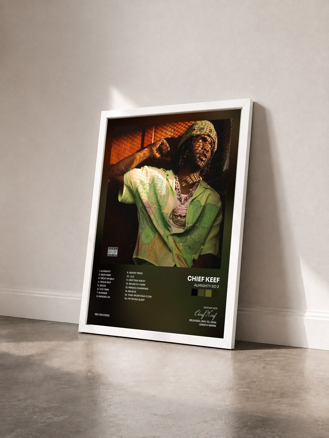#blanc Tableau de l'album Almighty So 2 de Chief Keef vu de trois quarts, cadre blanc