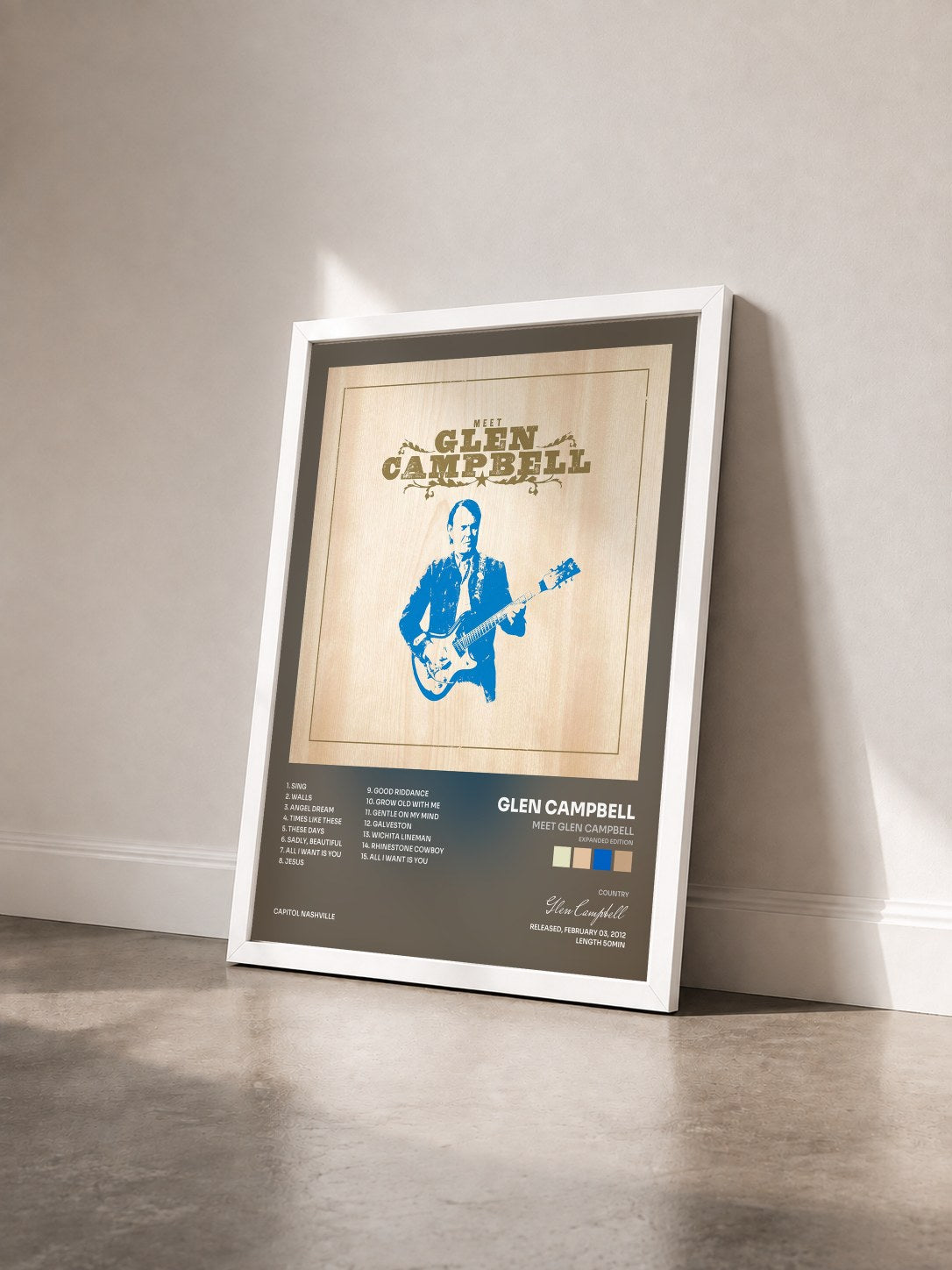 #blanc Tableau de l'album Meet Glen Campbell (Expanded Edition) de Glen Campbell vu de trois quarts, cadre blanc