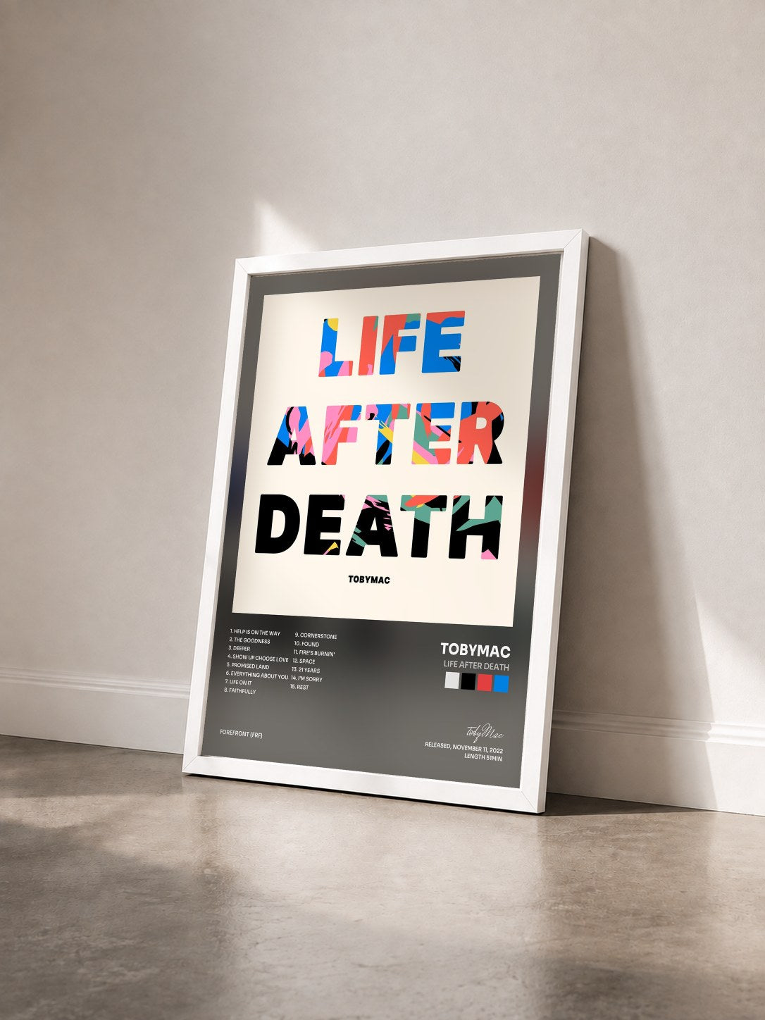 #blanc Tableau de l'album Life After Death de tobyMac vu de trois quarts, cadre blanc