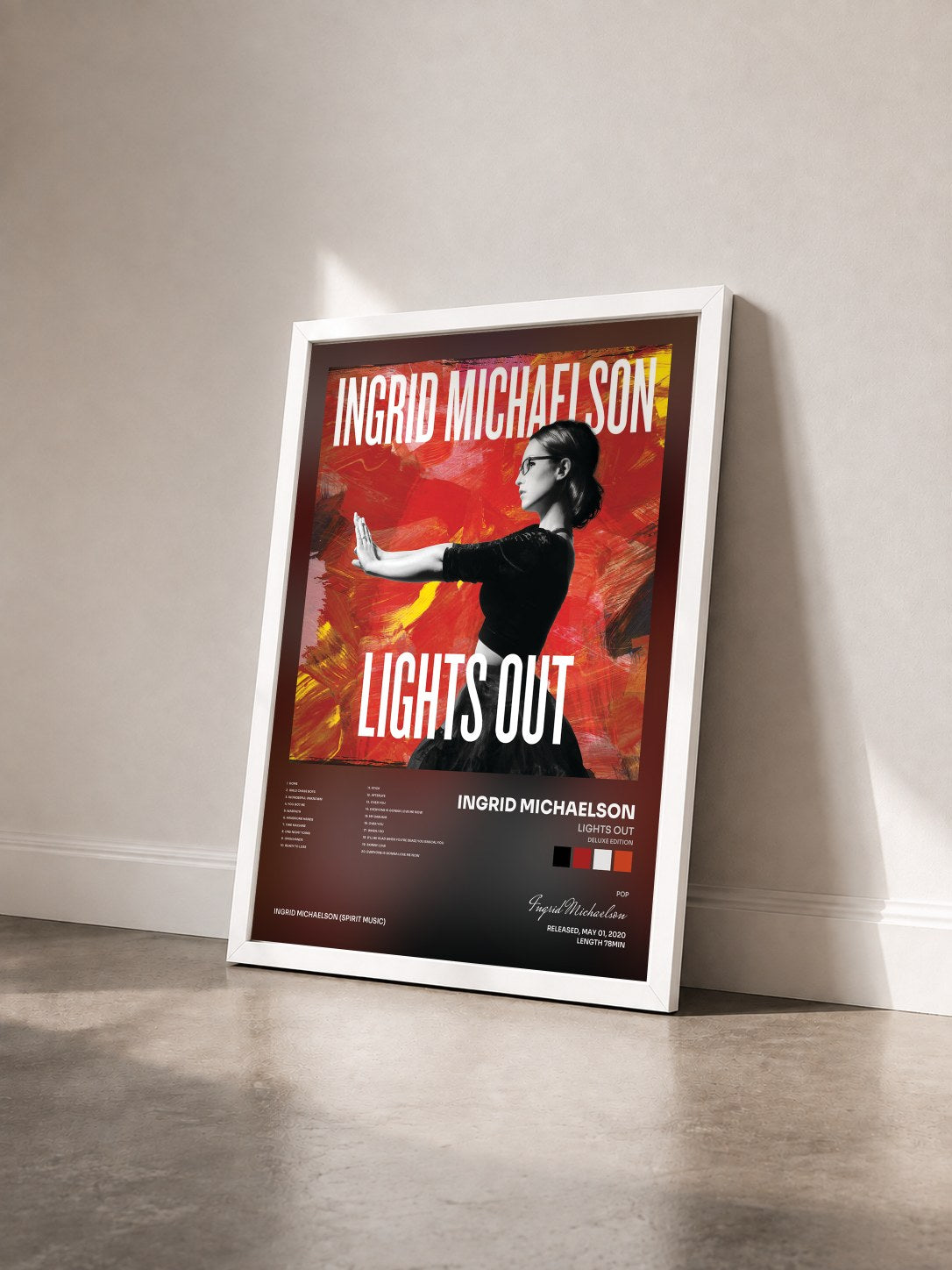 #blanc Tableau de l'album Lights Out (Deluxe Edition) de Ingrid Michaelson vu de trois quarts, cadre blanc