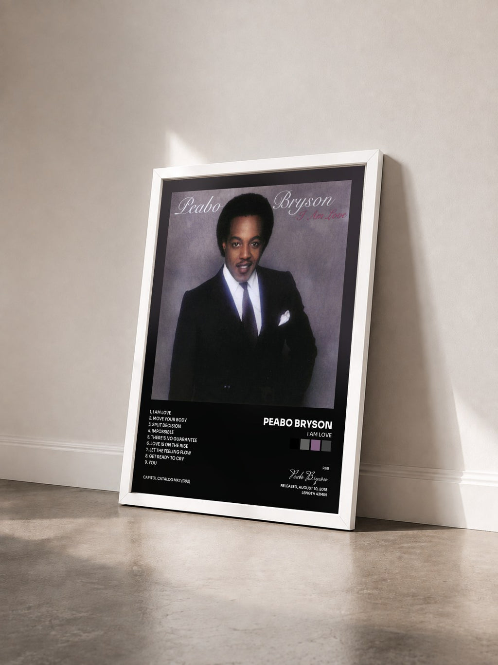 #blanc Tableau de l'album I Am Love de Peabo Bryson vu de trois quarts, cadre blanc