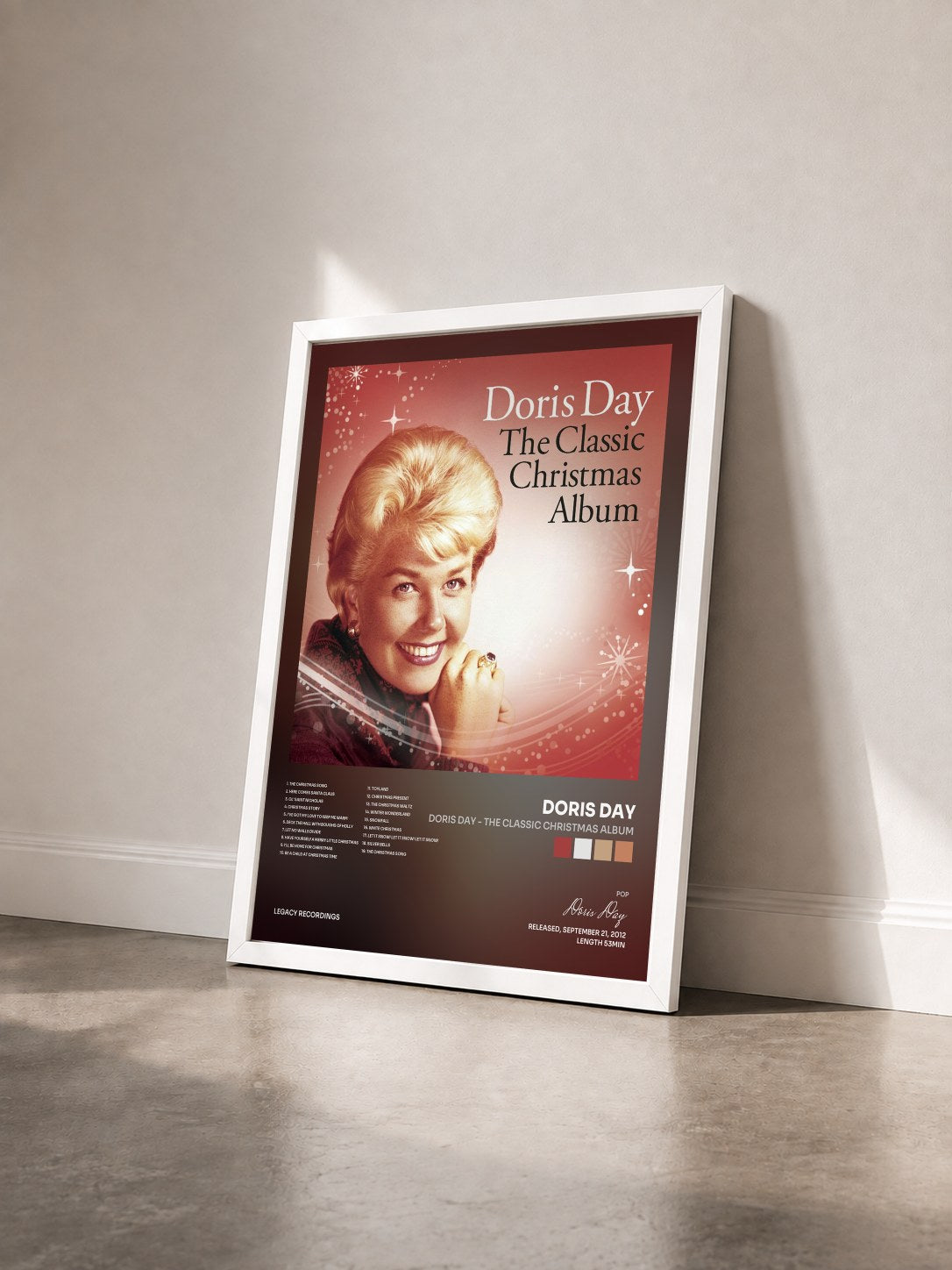 #blanc Tableau de l'album Doris Day - The Classic Christmas Album de Doris Day vu de trois quarts, cadre blanc