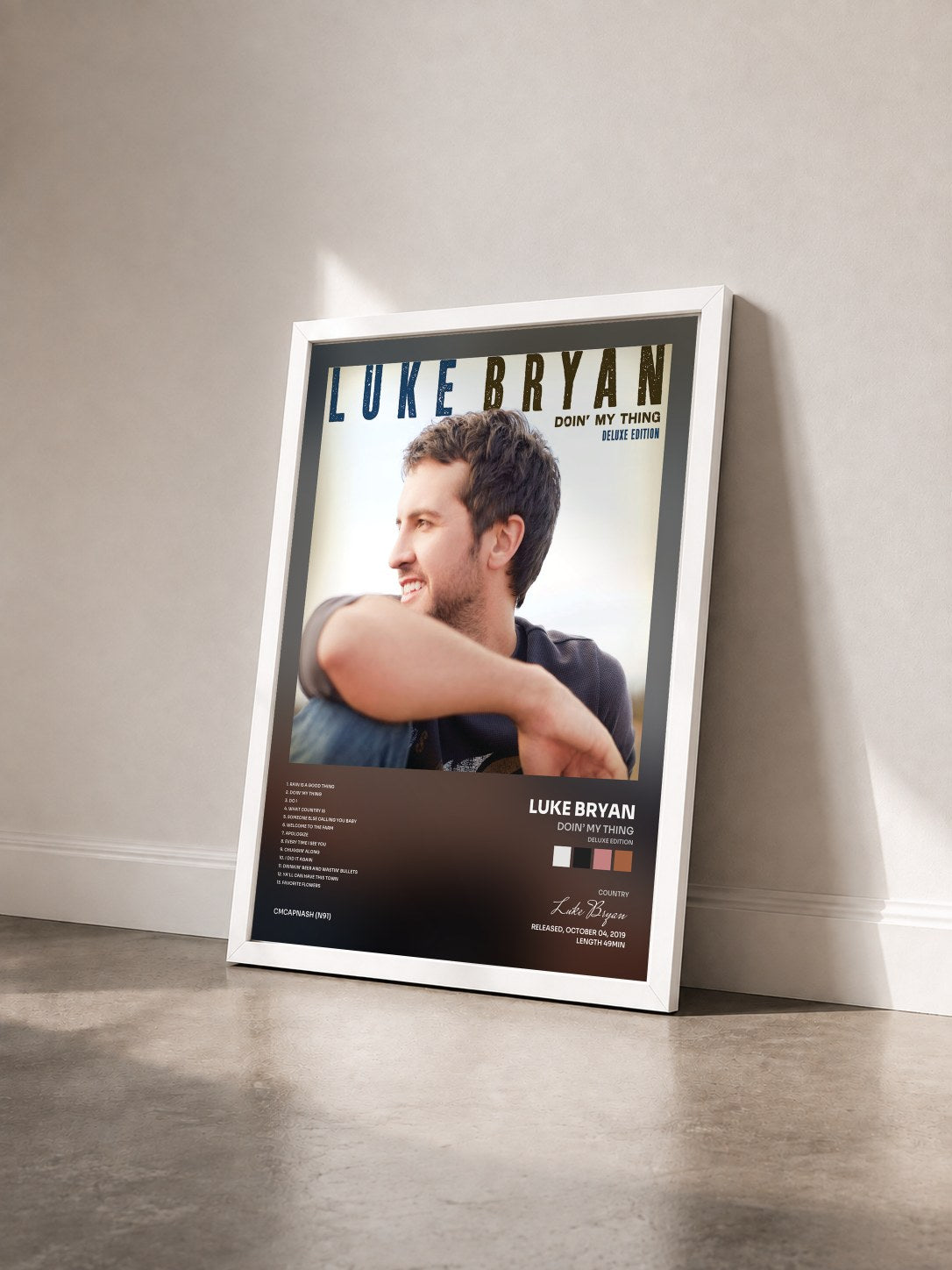 #blanc Tableau de l'album Doin’ My Thing (Deluxe Edition) de Luke Bryan vu de trois quarts, cadre blanc