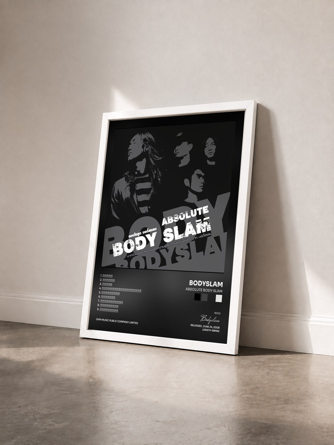 #blanc Tableau de l'album ABSOLUTE BODY SLAM de Bodyslam vu de trois quarts, cadre blanc