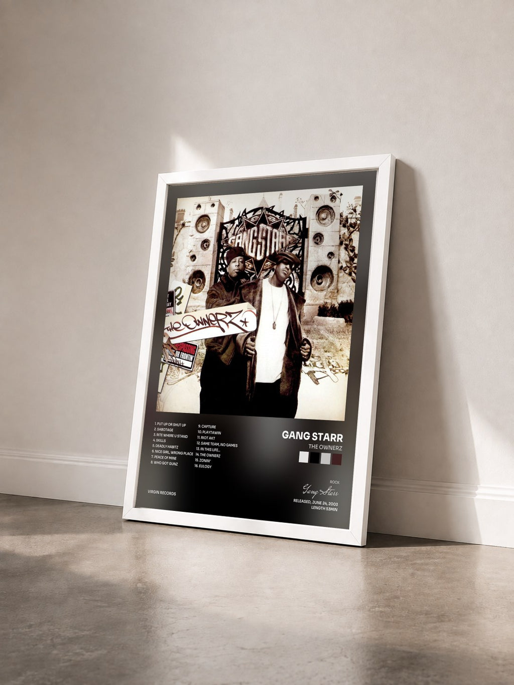 #blanc Tableau de l'album The Ownerz de Gang Starr vu de trois quarts, cadre blanc