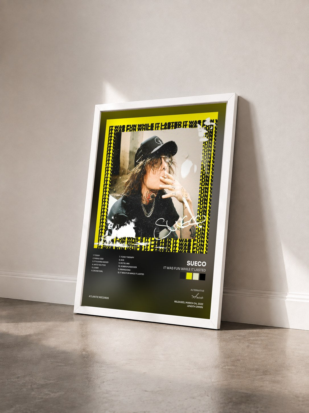 #blanc Tableau de l'album It Was Fun While It Lasted de Sueco vu de trois quarts, cadre blanc