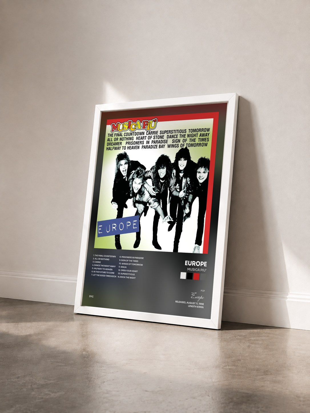 #blanc Tableau de l'album Musica Piu' de Europe vu de trois quarts, cadre blanc
