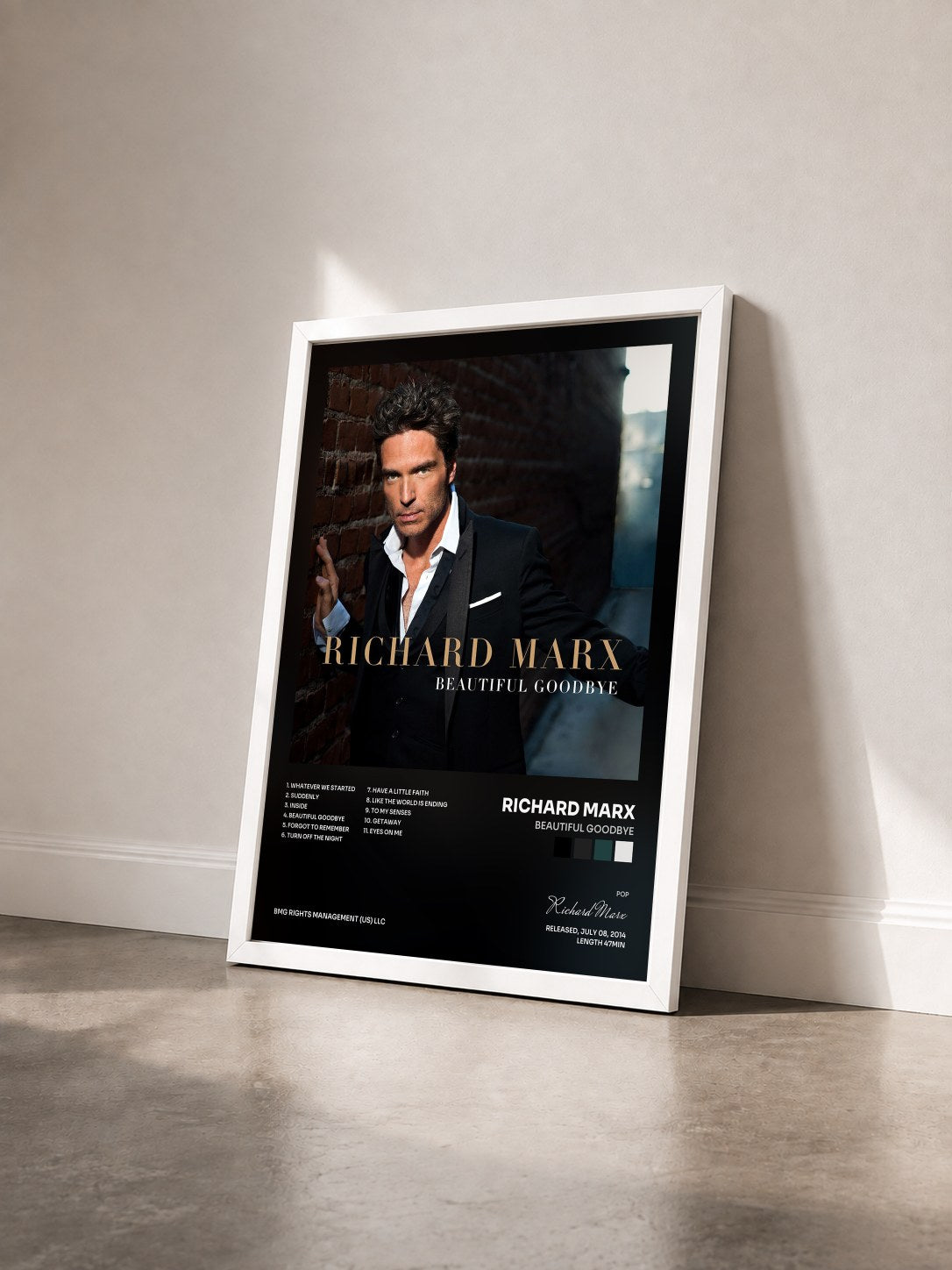 #blanc Tableau de l'album Beautiful Goodbye de Richard Marx vu de trois quarts, cadre blanc